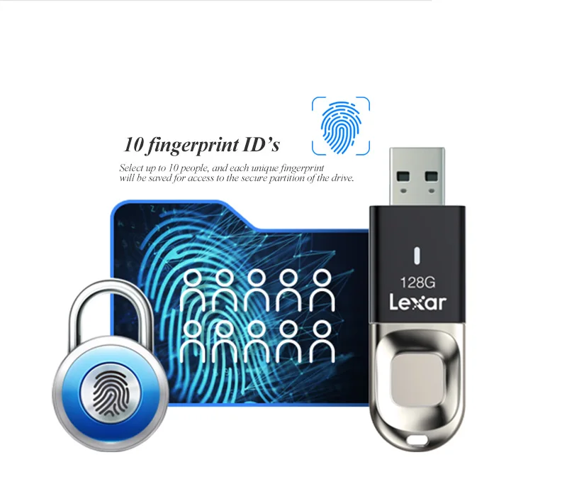 Lexar USB 3,0 флеш-накопитель F35 256 ГБ 128 Гб 64 Гб оперативной памяти, 32 Гб встроенной памяти, с распознаванием отпечатка пальца металлический флэш-накопитель USB 150 МБ/с. Pendrive