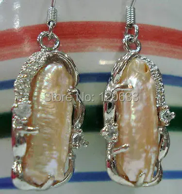 

Natural Abnormal Pink Akoya Cultured Pearl Earring Dangle Silver hook wholesale [pair] earrings for silver jewelry