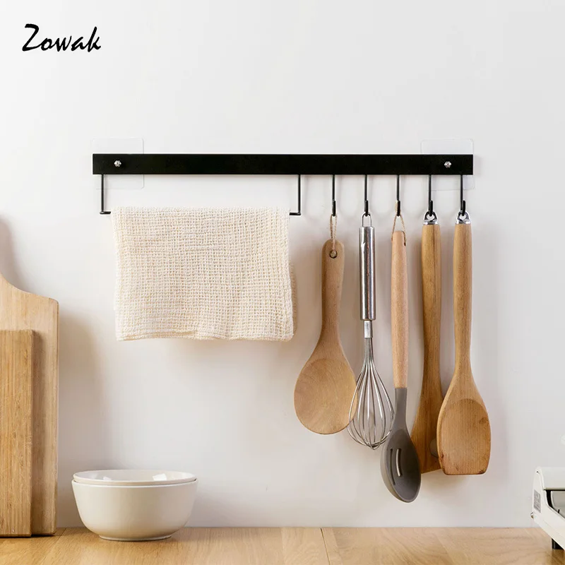 

Kitchen Rack Pan Pot Storage Rack Bathroom Towel Organizer Shelf Utensil Hook Hooks No Drilling Transparent Adhesive Traceless