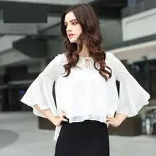 2017 Summer New Princess Loose Chiffon Shirt White Spot Flare Sleeve V-neck Casual Blouse Corean Style Fashional Female