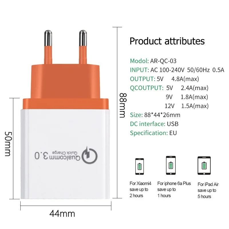 ЕС разъем 3USB выход телефон путешествия зарядное устройство для iPhone/vivo X21/samsung S10 S9/huawei P20 P30 nova Mate20/OPPO R17 R15/для xiaomi 8