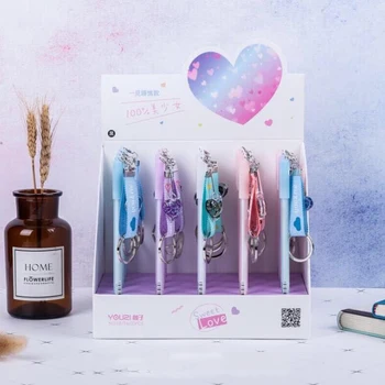 

4 Pcs/set Kawaii Gel Pens 0.5mm Heart Ribbon Pendant Neutral Pens for School Girls Gift Writing Stationery Supplies