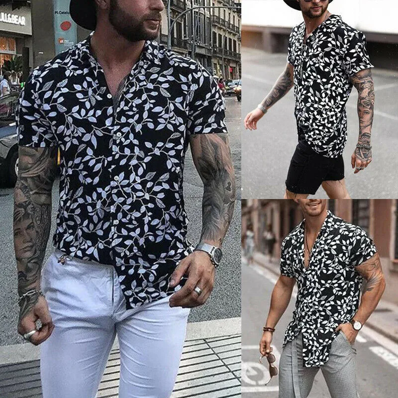 الرجال بلوزات رائعة قصيرة الأكمام هاواي عارضة قميص فضفاض الشاطئ زهرة حزب الصيف عطلة زر قمصان زائد حجم