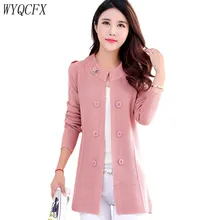 Вязаный кардиган, свитер, женский длинный Повседневный однотонный жакет, весна-осень, пальто с длинным рукавом, женский двубортный вязаный Топ