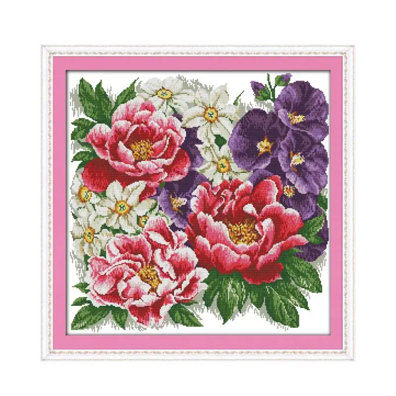 

National Flower Peony Hand Embroidery Cross Stitch Kit Warm Spring Aroma Diy Embroidery Decoration Hanging picture