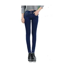 2016 Winter Warm thick velvet skinny jeans Pants for woman Plus size 32 Blue Dark trousers Skinny ladies pant
