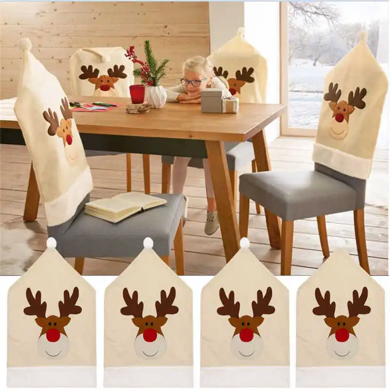 4Pc Christmas Chair Covers Elk Brown Hat For Xmas Party Dinner Decor Home Kitchen Decoration Ornaments Supplies #2n5 (10)