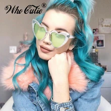 WHO CUTIE блестящие солнцезащитные очки в форме сердца для женщин, фирменный дизайн, винтажные Ретро Кристальные Розовые Овальные милые Солнцезащитные очки для девушек OM673
