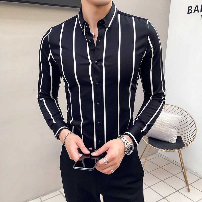 

2018 autumn new England exquisite thick striped shirt male Korean version of the tide brand youth Slim long-sleeved shirt shirt