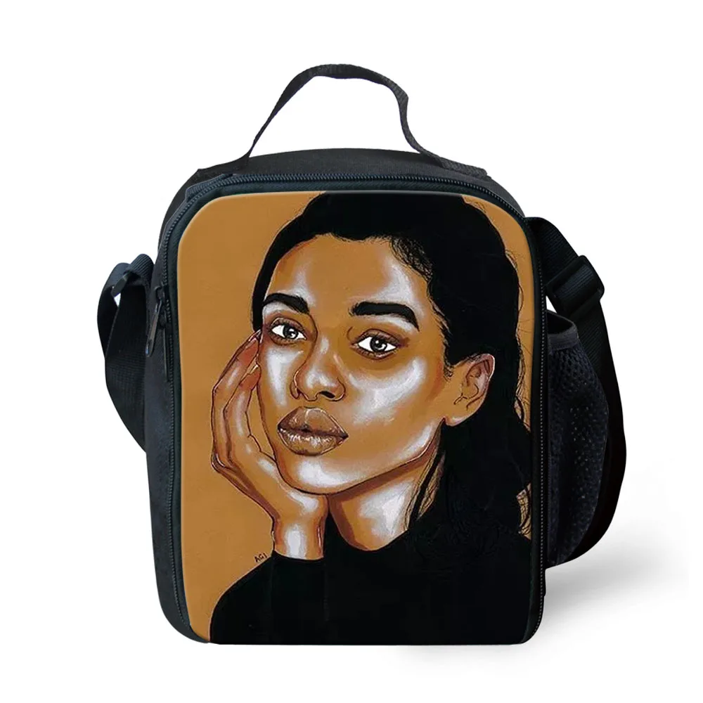 FORUDESIGNS/Детские функциональные сумки для обедов черная африканская сумка для девочек с принтом для ланча детская Термосумка для пикника Сумка для еды - Цвет: YQ3584G