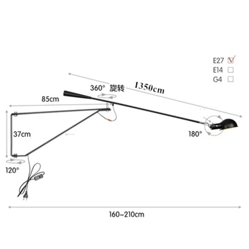 Скандинавский Лофт промышленный Черный Белый Регулируемый 265 настенная лампа с длинным кронштейном винтажное бра настенный светильник светодиодный для гостиной Прямая поставка