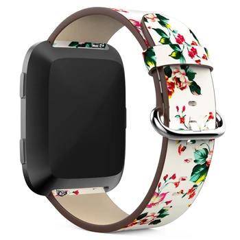 

Bemorcabo DIY Flower Print Genuine Leather Replacement Band Accessories Wristbands Straps Bracelet for Fitbit Versa 4 Colors