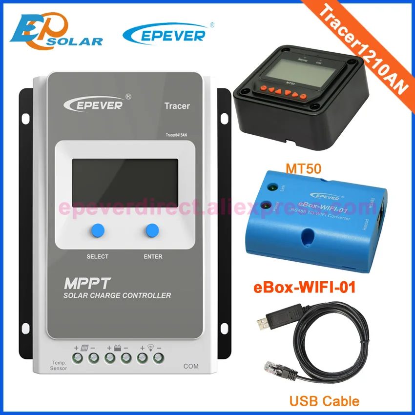 

wifi box&USB cable for communication function EPEVER solar controller Tracer1210AN 10A 12V 24V auto work MT50 Meter LCD display