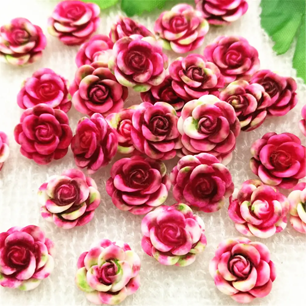 30 шт 14 мм плоские пластмассовые цветы Скрап 3D пластиковые розы DIY красивое украшение