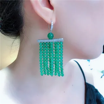 

Super Beauty Natural Green Color Tassel Earrings Luxury Elegant S925 Sterlilng Silver Hooks Allergy free