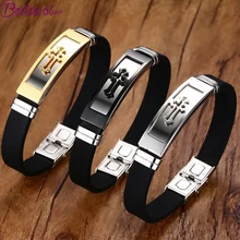 Beiliwol крест браслет и браслет для мужчин 316L нержавеющая сталь силикон Религия Ювелирные изделия идентификационные браслеты золотой цвет прекрасный дропшиппинг