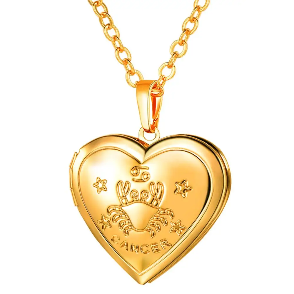 Cancer Gold Color U7 медальон ожерелье s 12 созвездий/Зодиак сердце кулон и цепь подарок на день матери мужчин/женщин ювелирные изделия ожерелье P1158 - Окраска металла: Cancer Gold Color