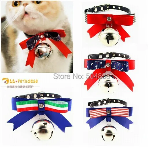 

Nice Bow Cats Pu Collar Kitty Kitten Festival Neck Bowtie With Bells XS S