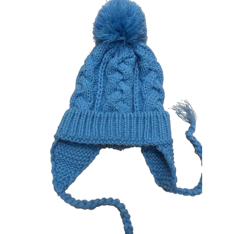 Зимняя детская шапка, Вязаная хлопковая шерстяная шапка для маленьких детей, детская шапочка с ушками, плотная мягкая теплая шапка, шерстяные шапки с украшением в виде шариков