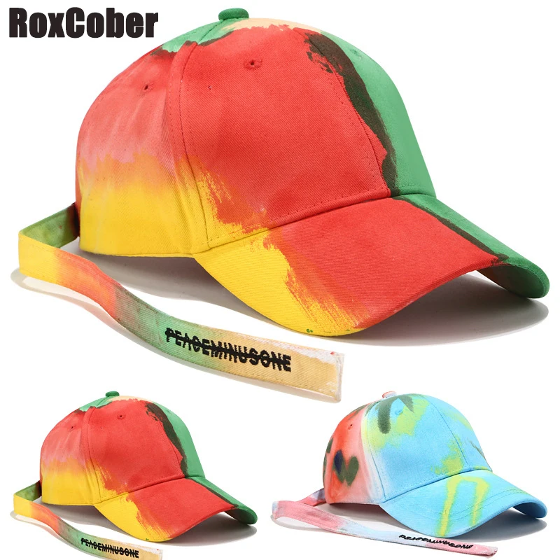 RoxCober галстук-краситель Шляпа Унисекс пара длинный ремень Красочная бейсболка с граффити Snapback cap s Регулируемая шапка "хип-хоп" козырьки лето