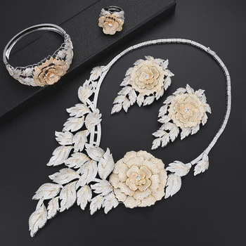 

Deluxe Blossom Dubai wedding jewelry set Necklace Earrings Sets Bangle Ring Jewelry For Women bridal jewelry sets bijoux femme