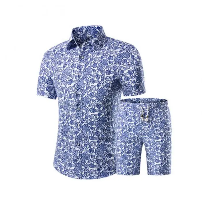 Летняя мужская футболка с принтом + шорты с декоративным рисунком, комплекты из двух предметов, большие размеры, Camisa Masculina