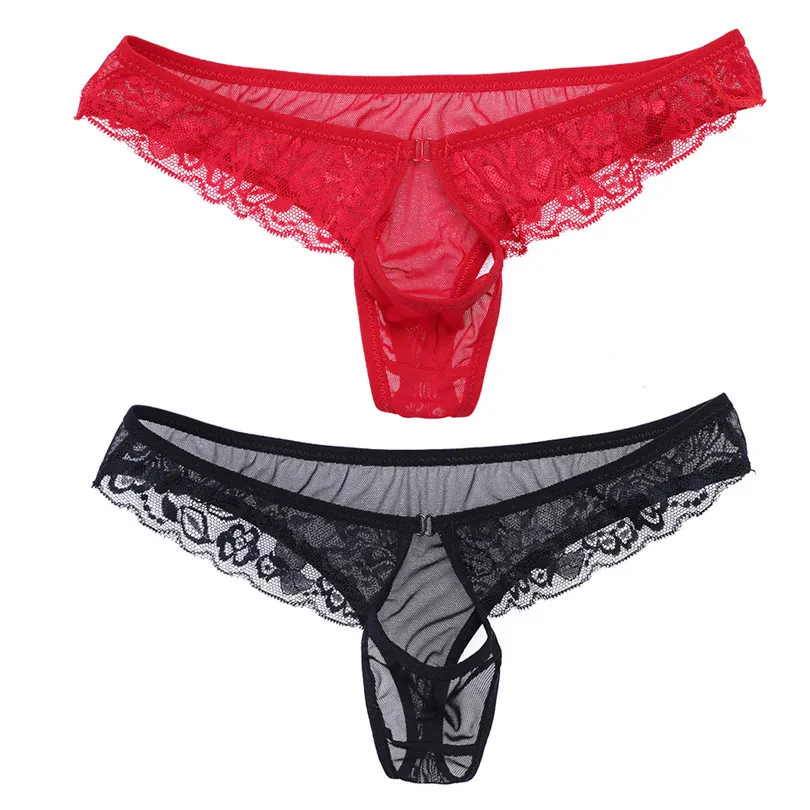 iiniim Sexy Mens Lingerie Sissy Gay Panties Lace Mesh Bikini Underwear Underpants with Penis Hole Floral Lace Open Pouch Briefs