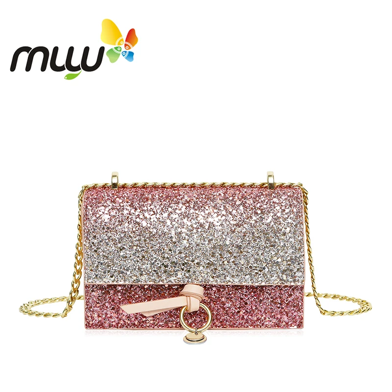 Muyu 2018 Fashion Sequin Ladies Chains Crossbody Bags Soft Pu Hasp