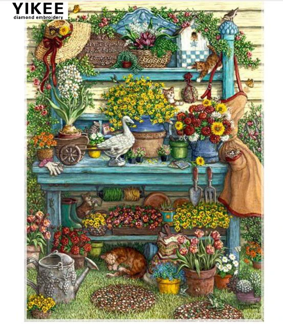 

YIKEE Painting with Diamonds Full Round Flowers Home Decor Drill Resin DIY Mosaic Flowers Diamond Embroidery h228