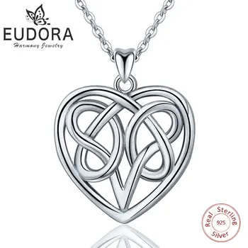 

Eudora 925 Sterling Silver Heart Pendant Necklace Love Charm Celtics knot Necklace Sliver Fine jewelry For Women Best Gifts D221