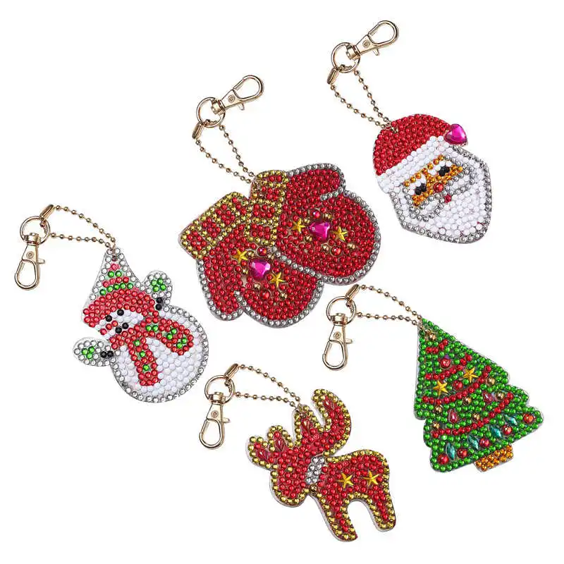 

3/4/5pcs DIY Special Shaped Diamond Painting Heart Animal Cartoon Keyring Keychains Cross Stitch Embroidery Women Bag Key Chain