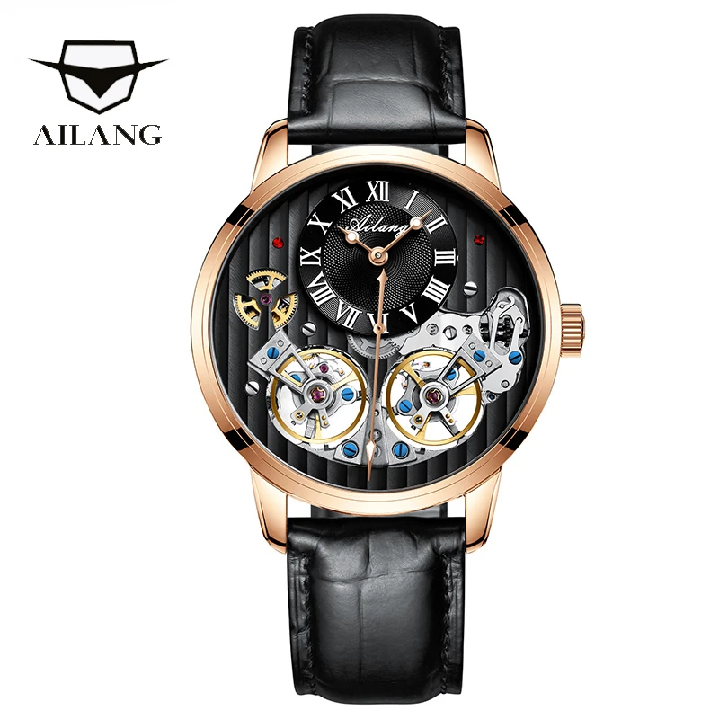 AILANG роскошные черные часы дорогой двойной Tourbillon Швейцария Для мужчин, часы от топ бренда, Роскошные автоматические механические часы Для мужчин