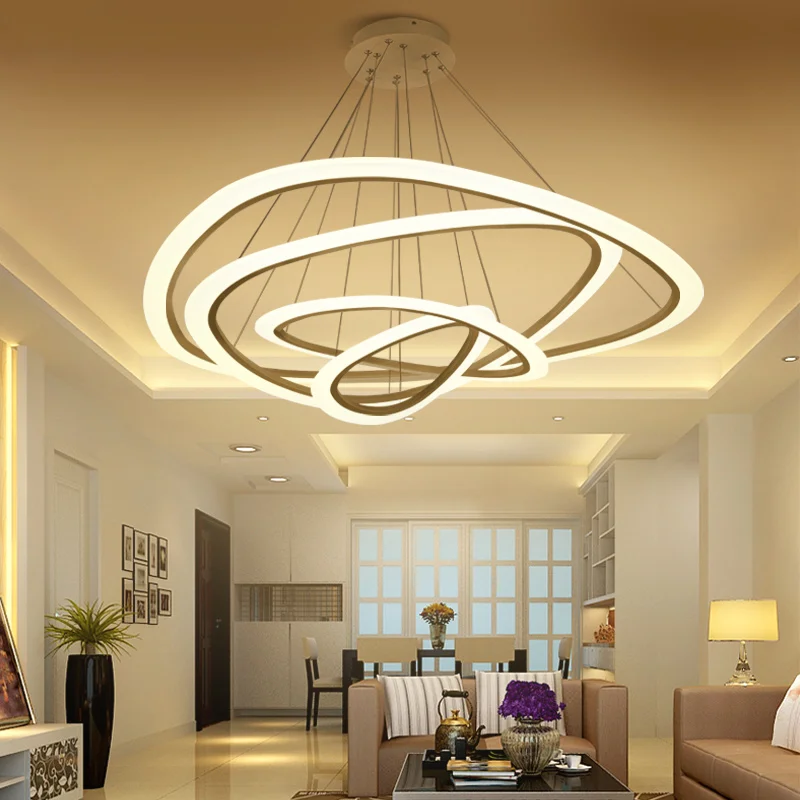 Online Neue Moderne anhänger lichter für wohnzimmer esszimmer 4 3 2 1 Kreis Ringe acryl LED beleuchtung decke Lampe leuchten