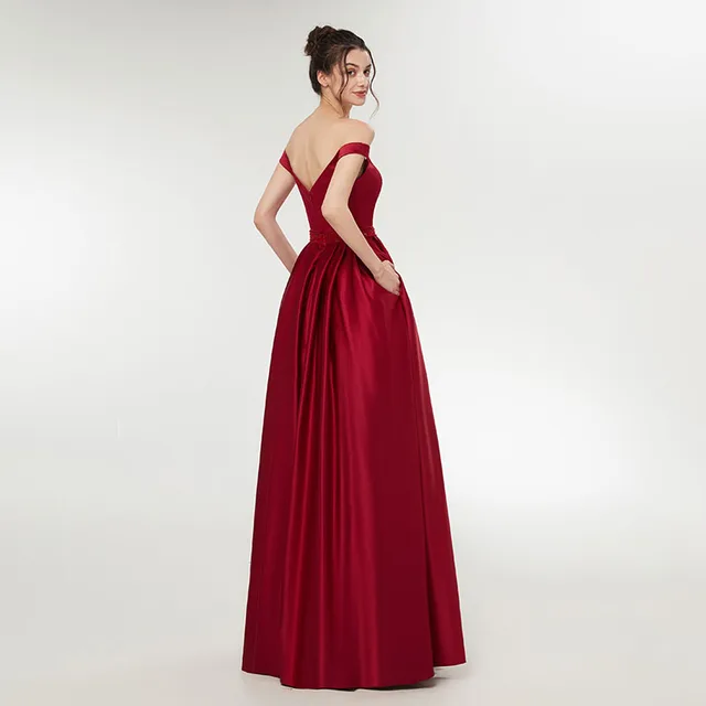 Simple Wine Red Evening Dress Ladies Women Dresses Off Shoulder Long Prom #dress #fashion #boygrl 2