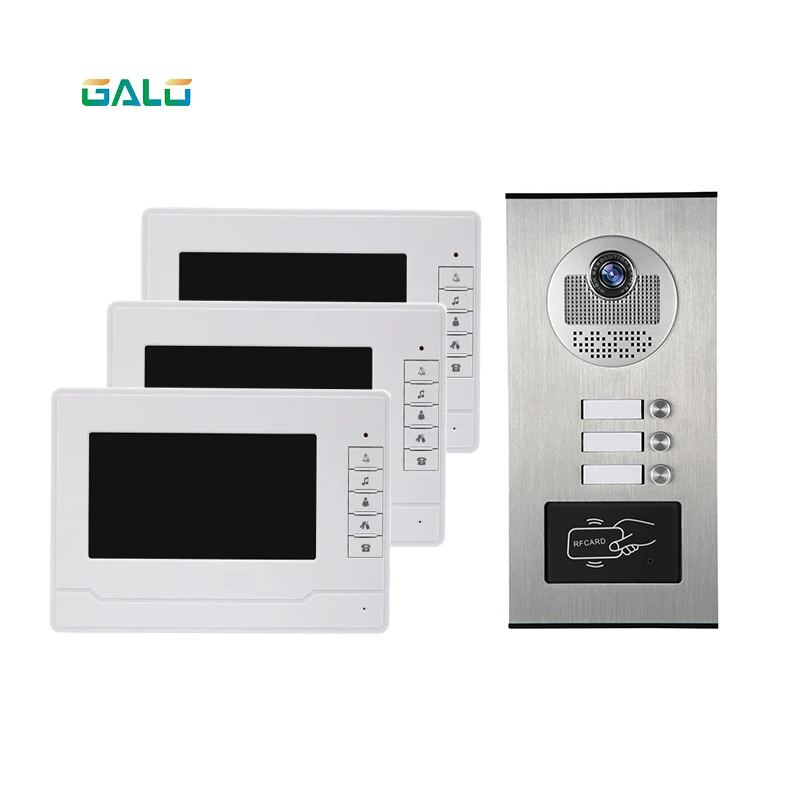 Wired Home 7 inch TFT Color Video Intercom Door Phone System RFID Camera Metal 700TVL with 2/3/4 Monitor for Multi Apartments Wired Home 7 inch TFT Color Video Intercom Door Phone System RFID Camera Metal 700TVL with 2/3/4 Monitor for Multi Apartments