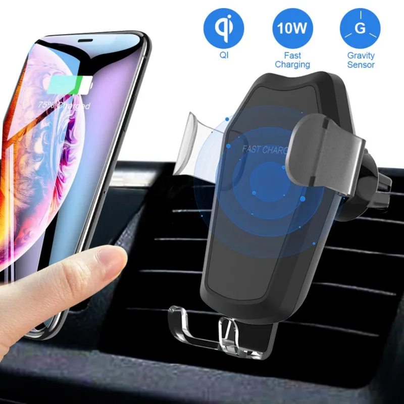 

Wireless Car Charger Mount Automatic Clamping Gravity Sensor Phone Holder 10W 7.5W Qi Fast Charging Air Vent Mount For iPhone X