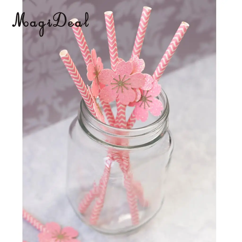 10pcs Stripe Paper Flower Drinking Straws for Tropical Summer Beach Partyin Disposable Party