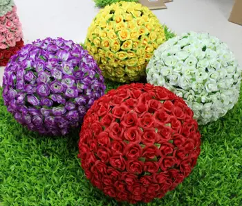 

lastest fashion 50cm(19.6inch) Romantic Simulation green leaf Rose kissing ball artificial silk flower for wedding party decor