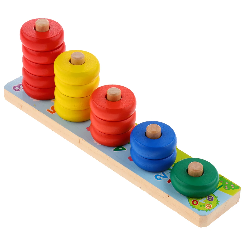Colorful Rainbow Calculate Circle Montessori Counting Stacker Blocks Wooden Educational Toy for Kids Chilrden Ages 3+
