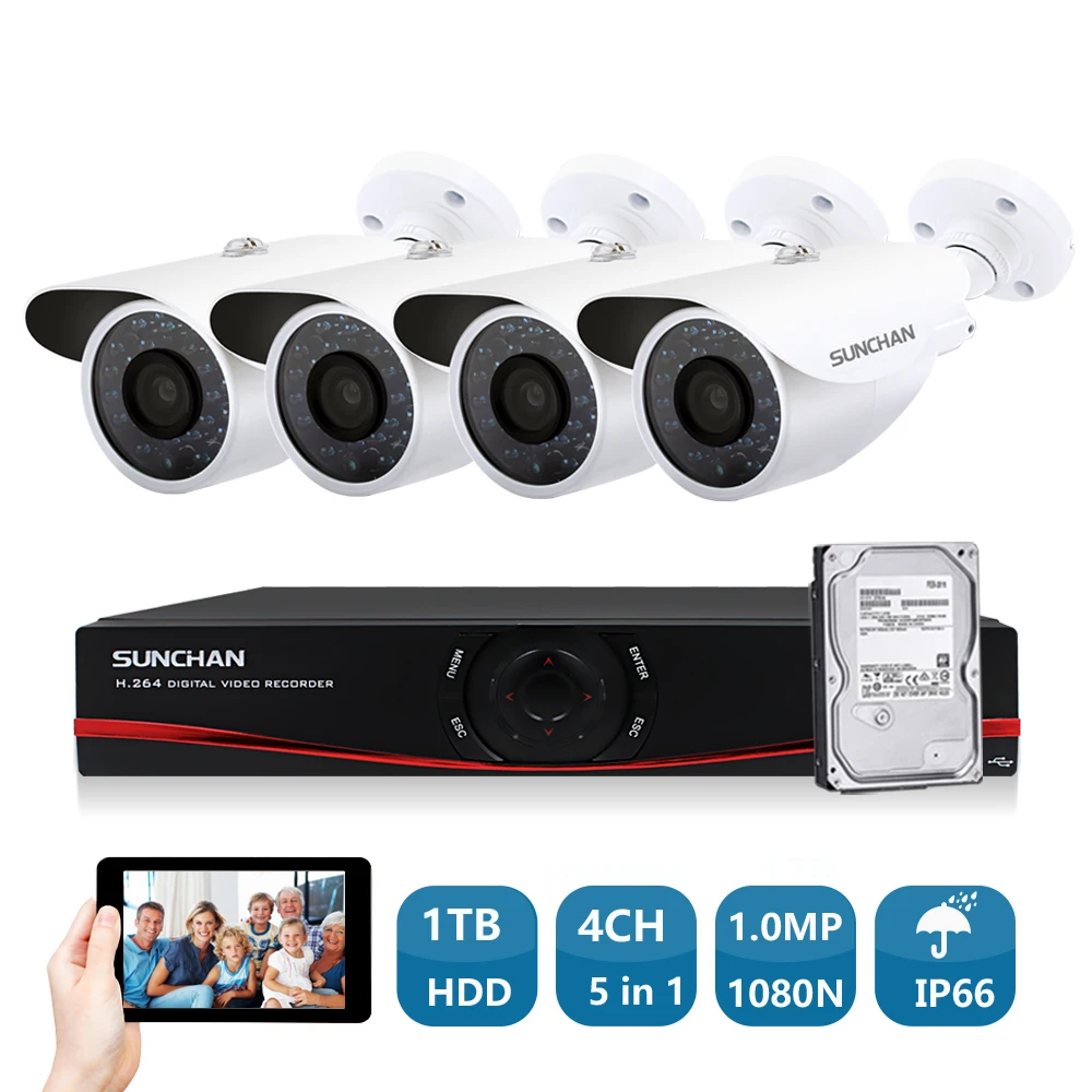 

SUNCHAN High Quality 4CH 1080N AHD DVR CCTV Camera 1200TVL 24 Leds IR Night Vision Outdoor/Indoor Security Camera System 1TB