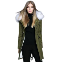 2016 Fox Fur Collar Winter Coats Women Thick Down Jacket Ladies Parkas Army green Lambs wool