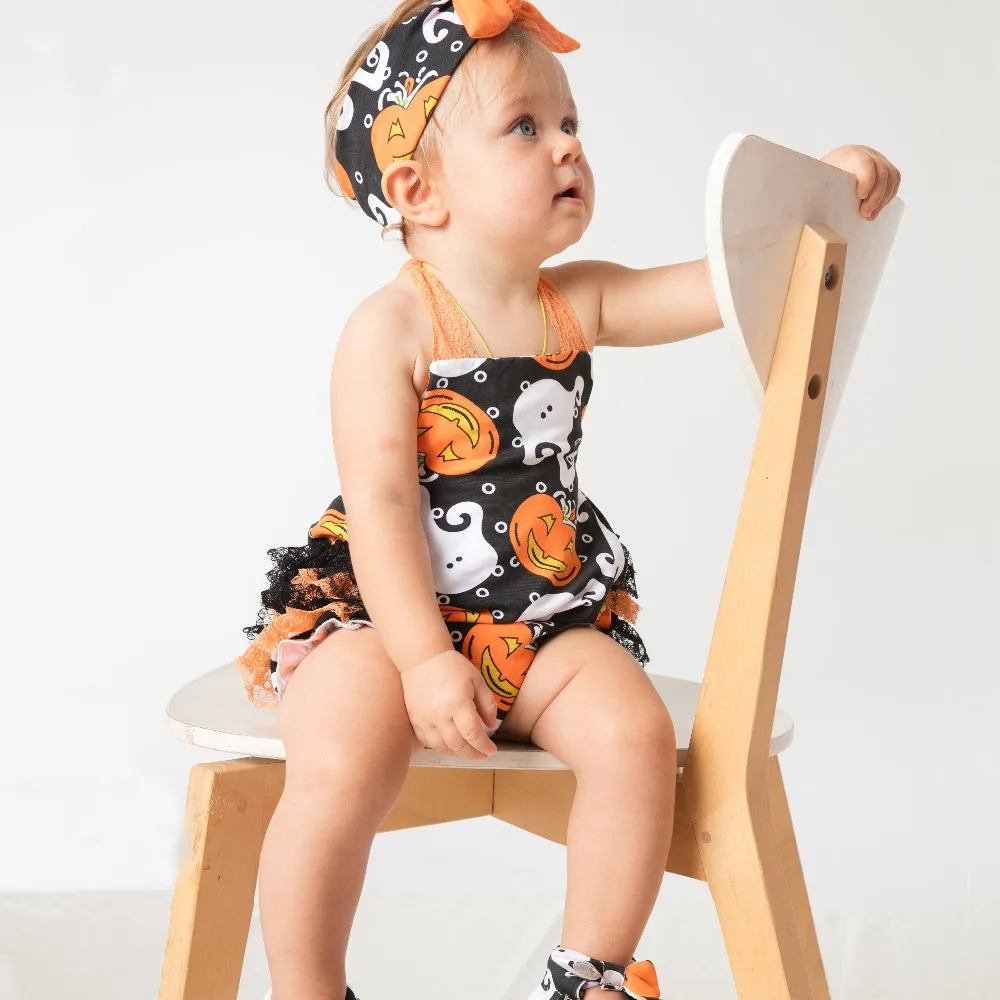 

Halloween Belt Baby Girl Jumpsuit Ghost Pumpkin Print Infant Clothing Cosplay Newborn Clothes for Halloween Party Girls Costume