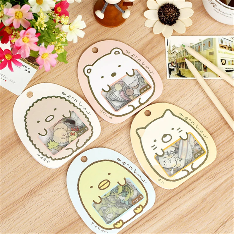 

50Pcs/lot Diy Cute Cartoon Kawaii Pvc Stickers Lovely Cat Bear Sticker For Diary Decoration