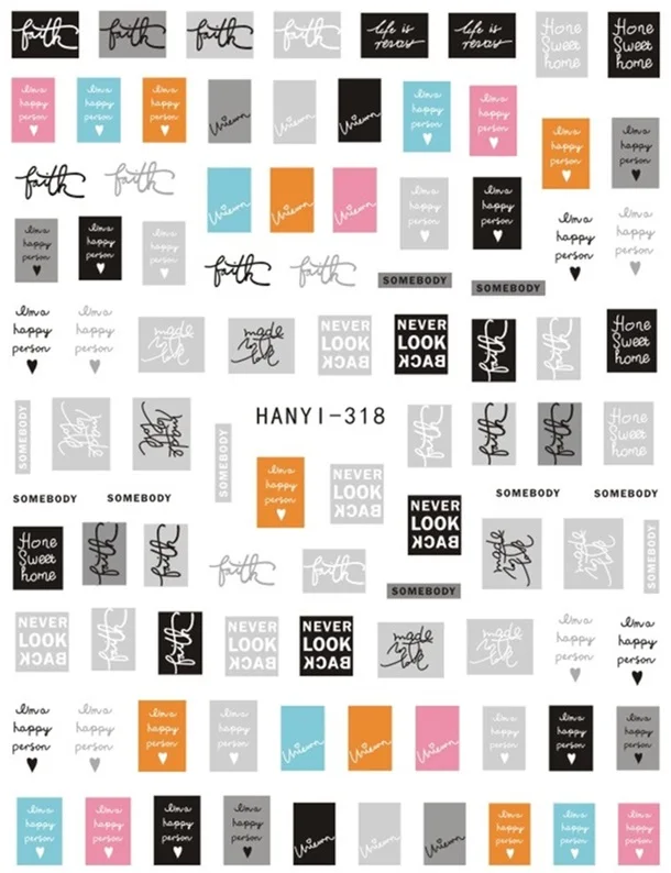 HANYI-351 английские цифры буквы серии дизайн крутой стикеры 3D на ногти Nail Art Наклейка шаблон инструмент для ногтевого дизайна украшения - Цвет: HANYI-318
