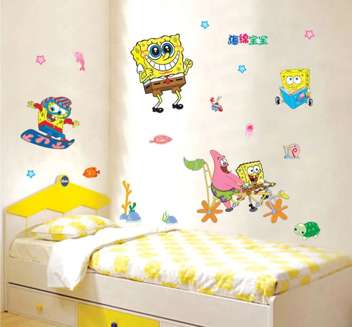 SpongeBob SquarePants Removable Wall Stickers Boys Decal Art Mural Kids Decor(China (Mainland)