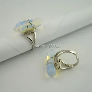 

wholesale 10pcs Opal Opalite Healing Chakra Prismatic Stone Adjustable Finger Ring Jewelry Finding