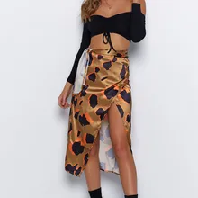 Миди юбка женская с узлом на талии контрастная строчка отделка Леопардовый принт обертывание летние юбки модная повседневная прямая юбка