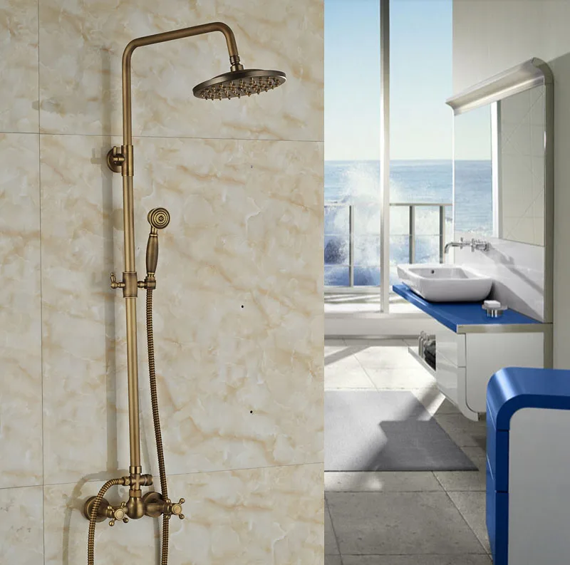 

Luxury Dual Cross Handle Shower Set Faucet Wall Mount Bathroom Shower Mixer Tap 8" Rainfall & Handshower