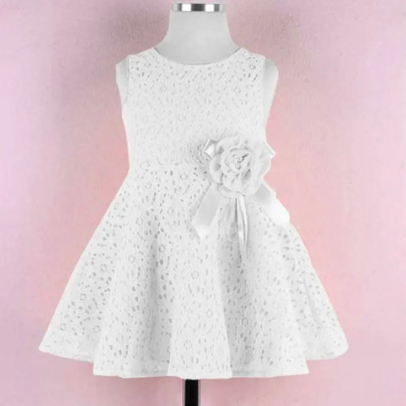 

2017 New Style 0-18M Baby Girls Summer Lace Solid Colour Dress Sleeveless Princess Floral Dresses