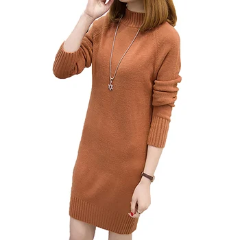 

White Long Sweater Thickened Warm Turtleneck Sweater Women's Autumn Winter Loose Plus Size Bottoming Knitted Sweater YP0730